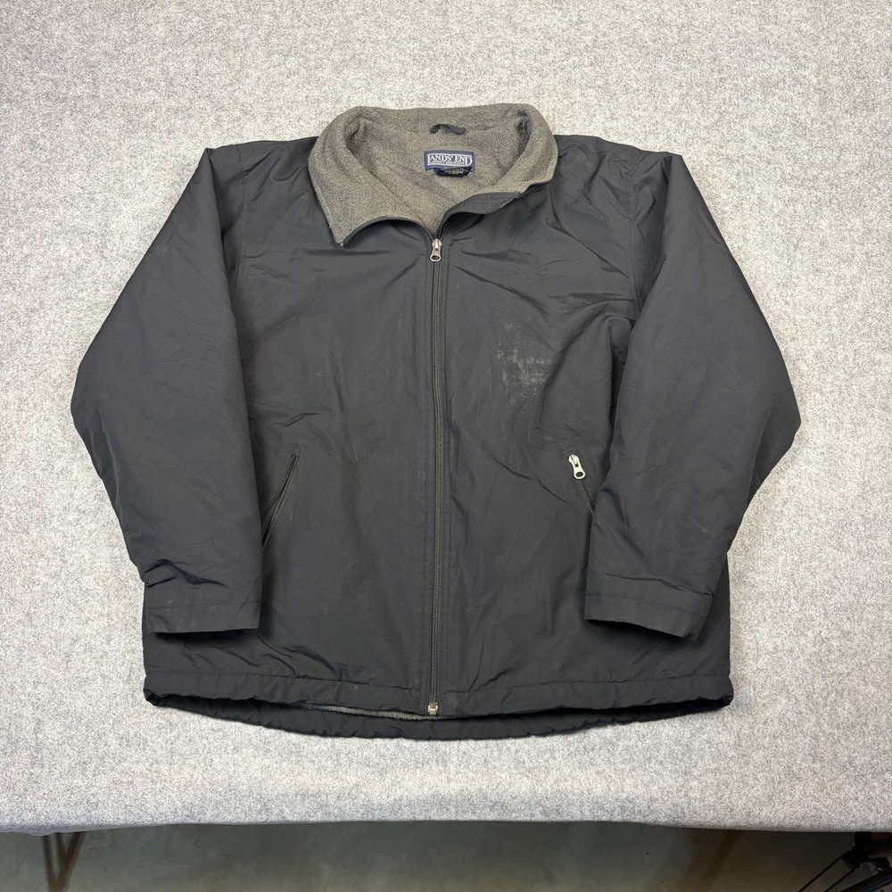 Lands End Squall Jacket Mens Large 14-16 Black Fleece Lined Insulated Full Zip